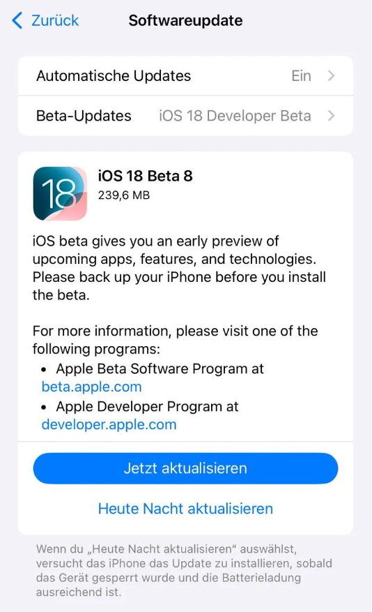 六盘水苹果手机维修分享苹果 iOS / iPadOS 18 开发者预览版 Beta 8 发布 